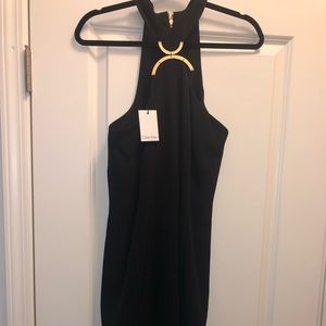Black and gold Calvin Klein dress.